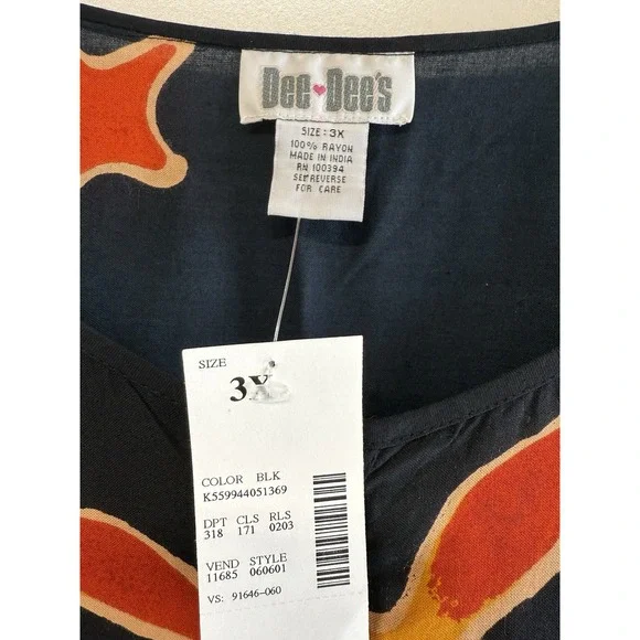 Dee Dee's Vintage Black Tropical Beach Maxi Dress Women's 3XL NWT - Picture 4 of 4